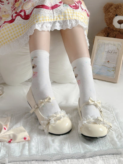 Bow Leather Mary PU Yellow with Flat Lolita Janes Sweet in