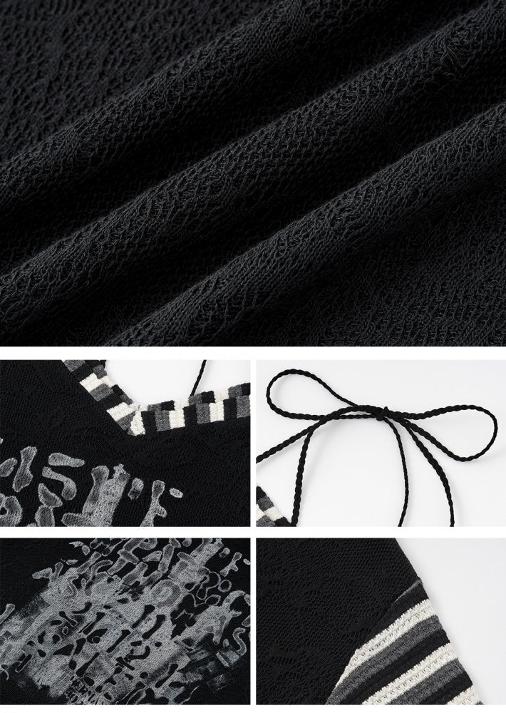 ブラックホワイトゴシックパンクレターズアシンメトリートップス