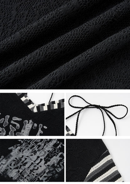 ブラックホワイトゴシックパンクレターズアシンメトリートップス