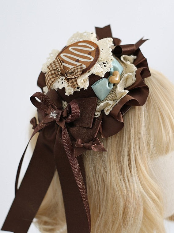 Bowknot Sweet Lolita Applique BlueBrown Mini Details Hat Cookie