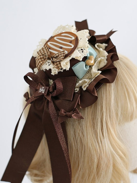 Bowknot Sweet Lolita Applique BlueBrown Mini Details Hat Cookie