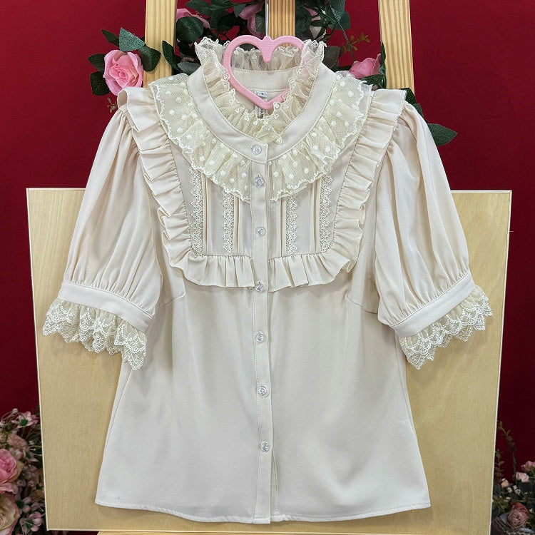 Sleeves Apricot Neckline Short Lace Blouse Ruffle Lolita