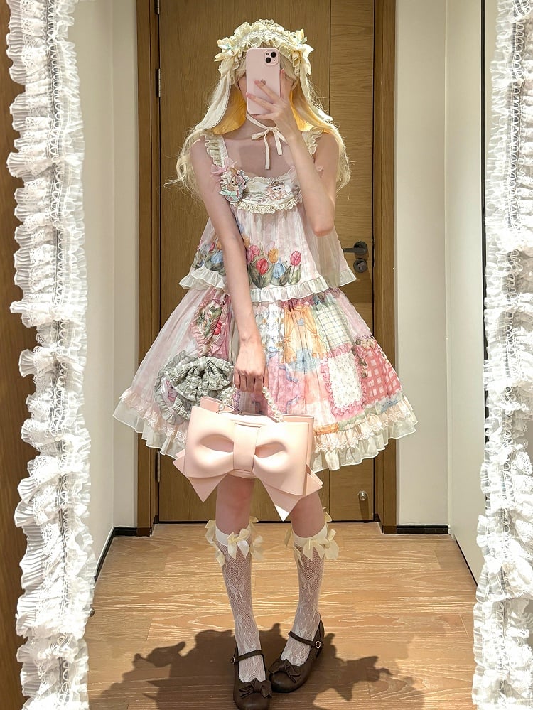 Bunny Embroidery Light Pink Sweet Tulip Top