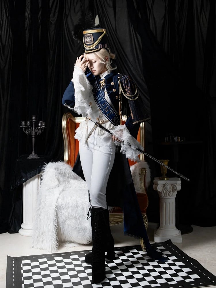 Blue Tailcoat One-shoulder Detachable Knight Dark Cape