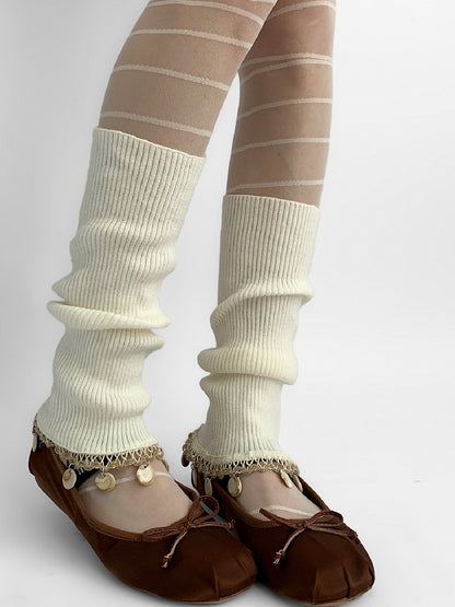 White Leg Knitted Warmers