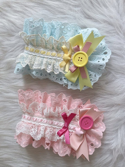 Lolita Bowknot Sweet Lace Blue/Pink Button Hairband