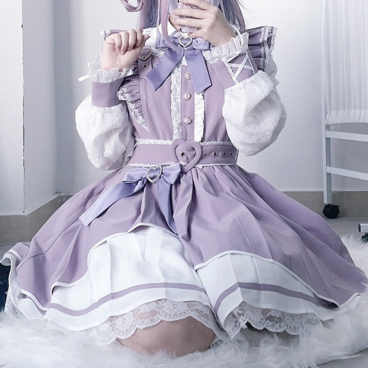 Bowknot Kei Decorated Heart PurpleWhite Details Jirai Rhinestone