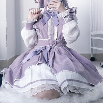 Bowknot Kei Decorated Heart PurpleWhite Details Jirai Rhinestone