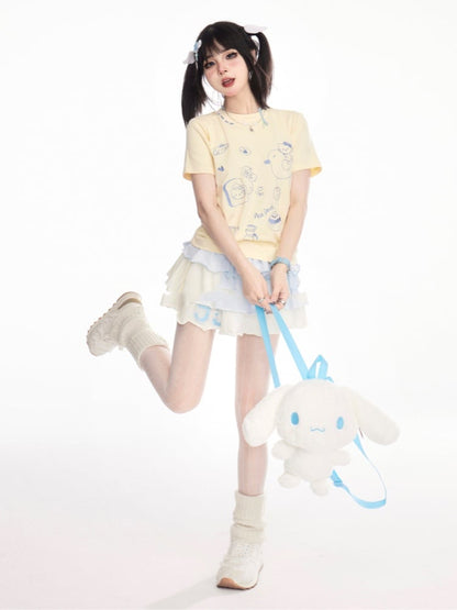 ウエストバンドブルーミニとホワイトウエストポイントカラーブロックティアードデザインスカート