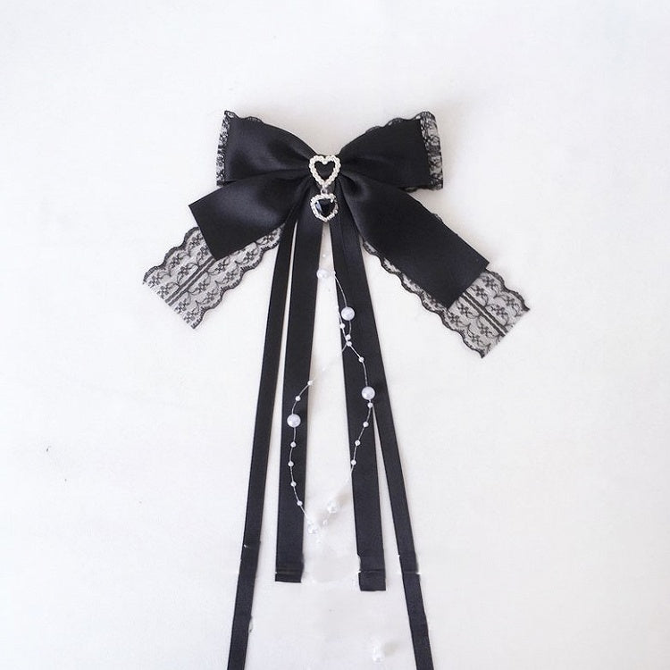 Beads Trim Colors Tassel Heart Lace Black Hairclip 4 Rhinestone with Bow