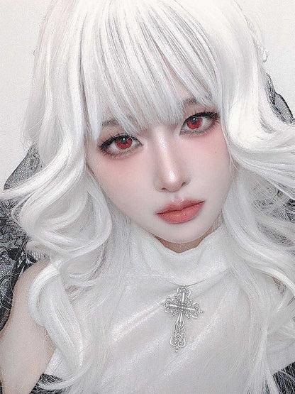 前髪70cm ホワイト 長さ ウェーブ ウィッグ ゴシック エア付き