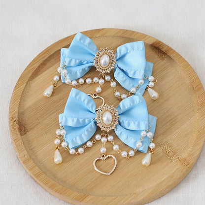 Pair 13 Bowknot Heart Chain Of Colors And Charm Hairclips Bead Gorgeous A