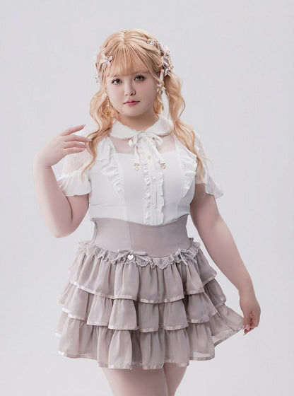 Dusty Pink High-Waist Ruffle Skirt with Shorts Liner - Fluffy Heart