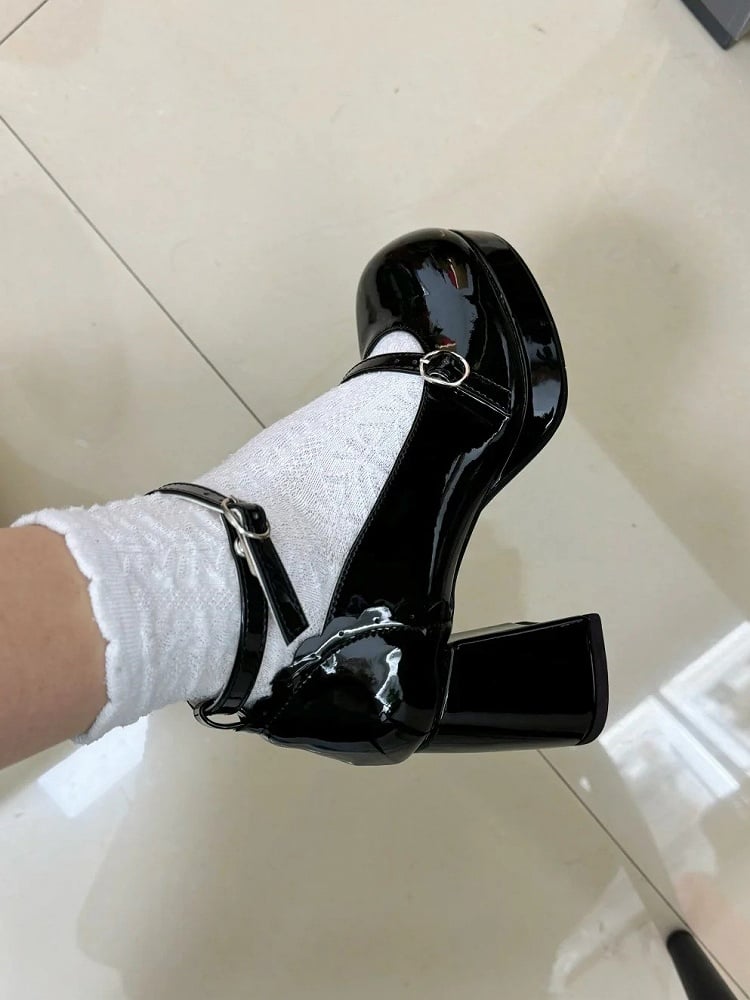 Jane Removable Shoes Black Mary 7.5cm Lolita Details Bow with Elegant Heel Toe Round