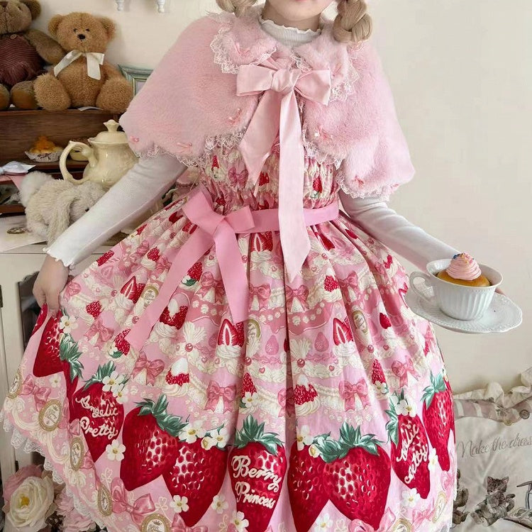 Sweet / Lolita Winter Cape with Plush Pink Bunny Ears Kitty