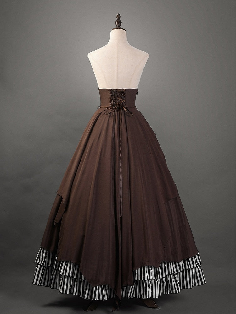 Black and White Striped Tiered Hemlline Steampunk Lolita Skirt