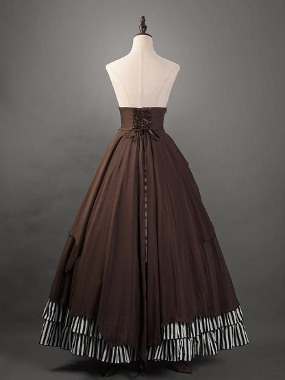 Black and White Striped Tiered Hemlline Steampunk Lolita Skirt