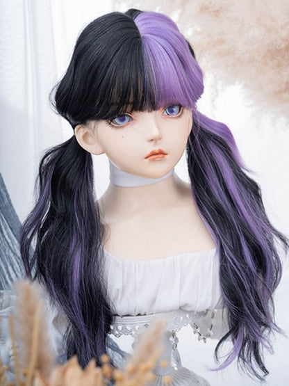 LilaSchwarz mit Perücke 74CM Pony Länge gewellte Air Split Farbe