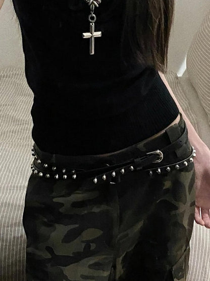 Black Punk Studded Layered Belt