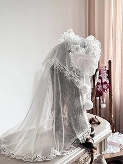 Multi-Color Head (Pom-Pom Lace with Veil Lolita Hairband Accents)