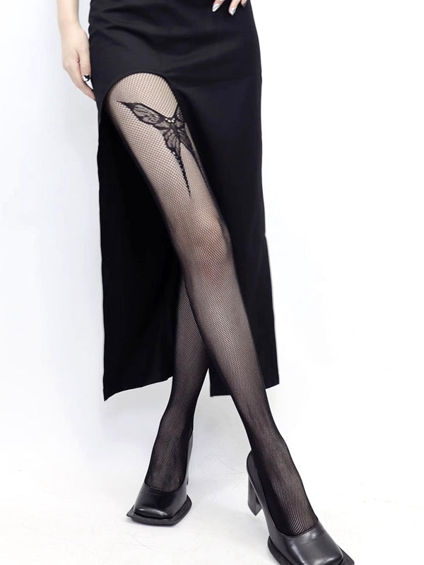 黒蝶柄ゴシック網タイツ