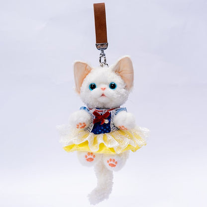Cute Black/Gray/White with Skirt Yellow Devon Keychain Cat Accent