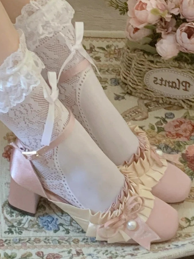 Lolita - Bow Mid-heel Sophisticated Layered Sandals Details Light Gather Pink Detachable