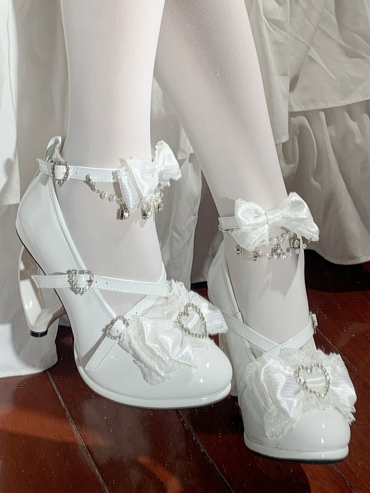 Heels Ornate - Heel Heart Hime Lolita White PU