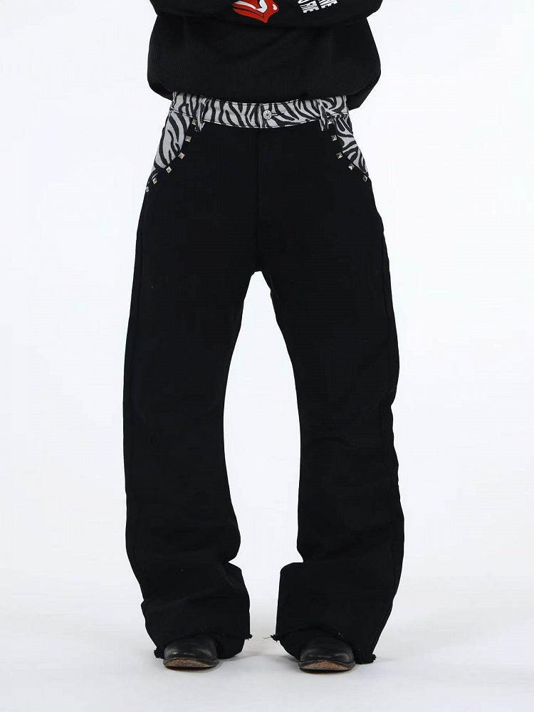 Zebra Print Black Curved Leg Denim with Dual Hem - DETW OnLine