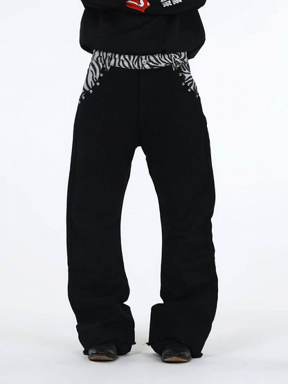 Zebra Print Black Curved Leg Denim with Dual Hem - DETW OnLine