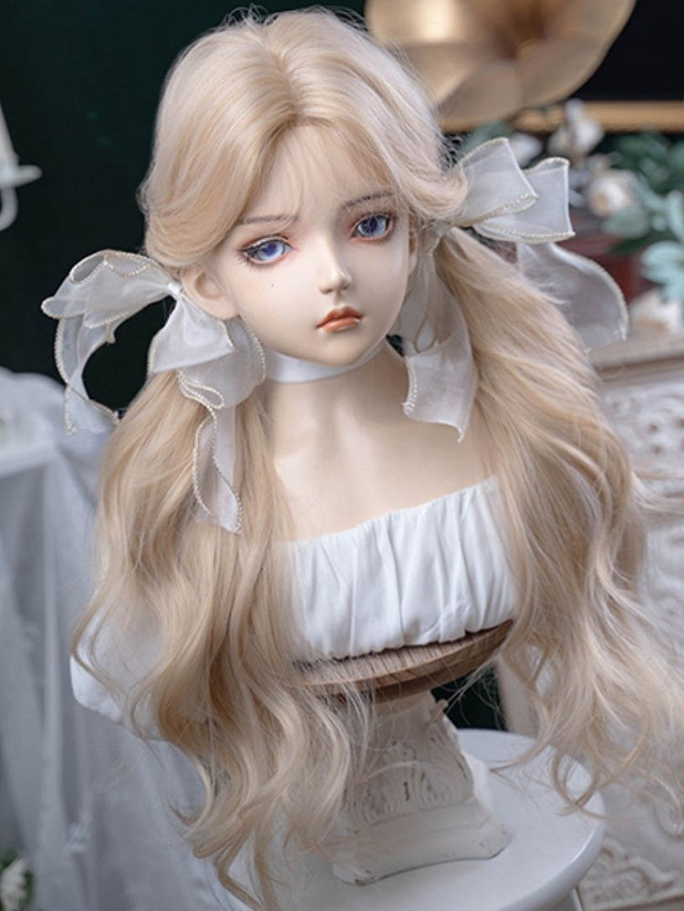 Pony mit gewellter Perücke, Vorhang, blond, 75 cm Länge