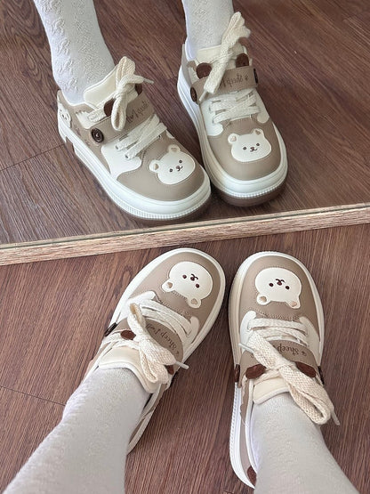 Lolita - Bear with Velcro Detachable Platform Sweet Theme Sneakers Paw Prints Brown