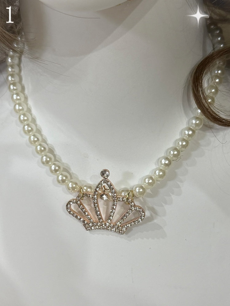 Rhinestone Necklace Pendant 4 Beaded Crown/Heart Options