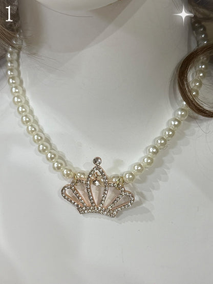 Rhinestone Necklace Pendant 4 Beaded Crown/Heart Options