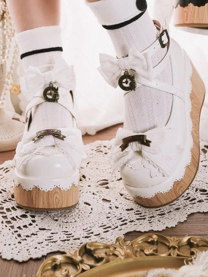 Platform White Clock Sweet Accents Charm Toe - Shoes Bow Round