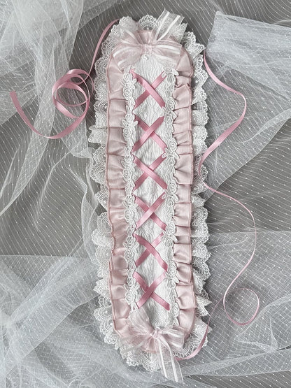 Schleifen Kleid Kette Weiß Sweet Lolita + Rosa Perle Verziert und