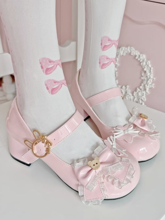 Bow in Shoes - PU Bear Jane Accents Low-heel/Mid-heel Pink Mary Teddy