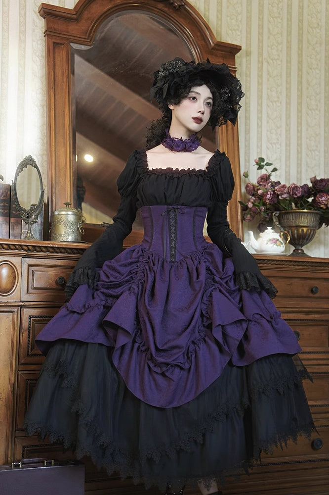 Waist Drawstring Purple Bust Gothic Boned Skirt High Lolita Under