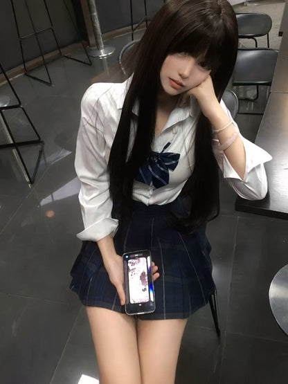 Long Version White Style Sleeves JK Shirt Uniform Preppy
