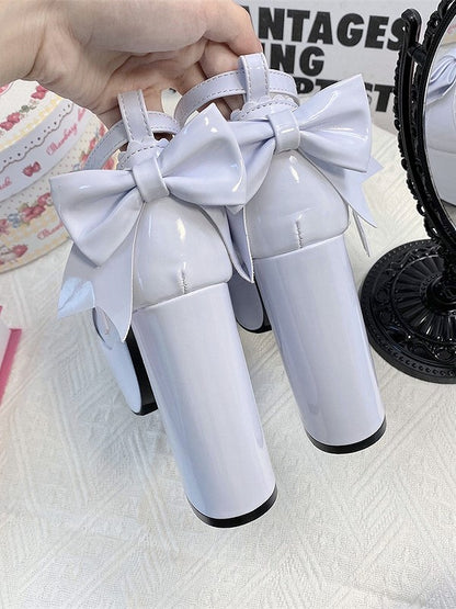 PU Top 12cm with Bow at Details Elegant Mary - in Janes Star Blue Heel Lolita Light