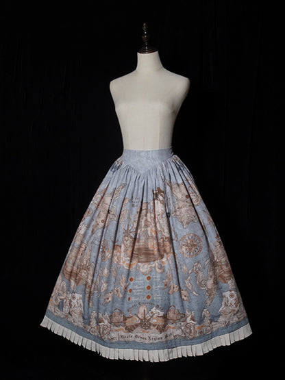 Lolita Print Corset Waist Pirate Belt Ship Blue Skirt