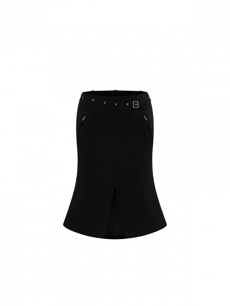 Low Waist Thigh-High Split Half Skirt with Buckle Details - Low pixel