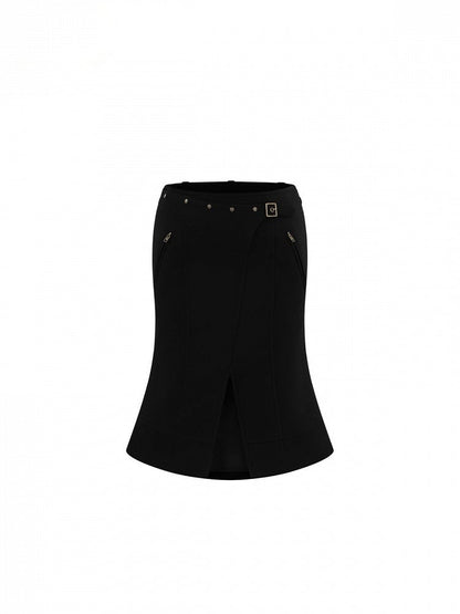 Low Waist Thigh-High Split Half Skirt with Buckle Details - Low pixel