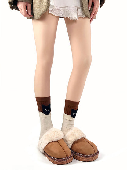 Kitty Design Pattern Cotton Socks with Cute 3 Colors Foldable Cuff