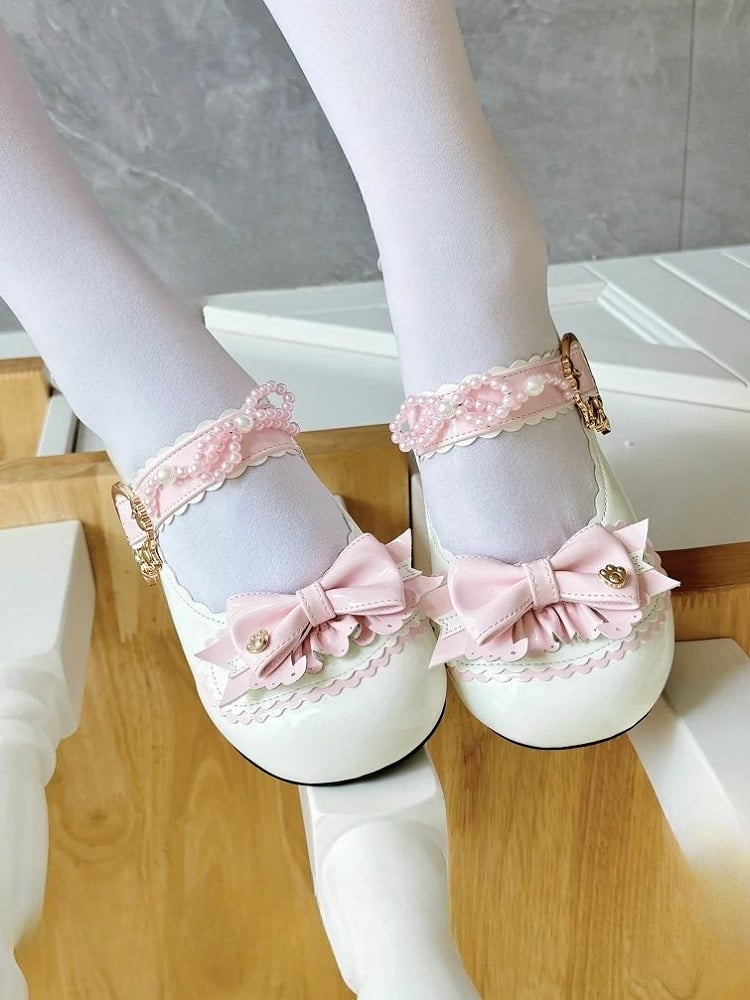 Heel Leather PU Heels - Paw White Low Sweet in Lolita Cat