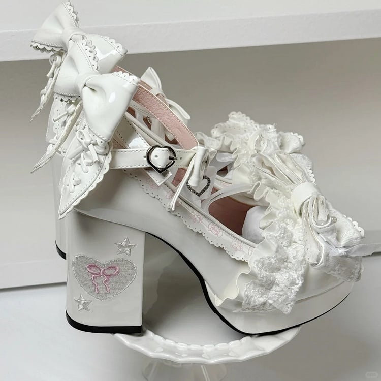 with Sweet Accents Bow Back Block High for Heels Ear Lolita White Rabbit