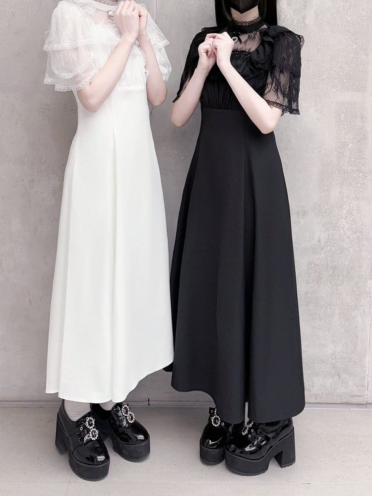 Jirai Kei Schwarz/Weiß Illusion Taille Ausschnitt Rüschen Hohe Spitze Kleid Trim