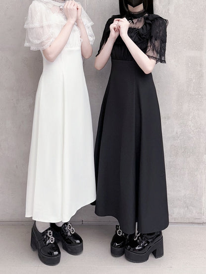 Jirai Kei Schwarz/Weiß Illusion Taille Ausschnitt Rüschen Hohe Spitze Kleid Trim