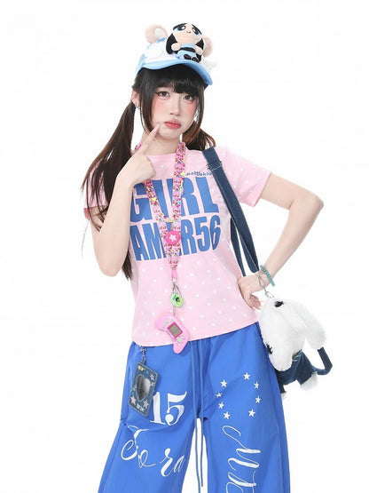 Star Letter Print Pink Tee - Languid Park