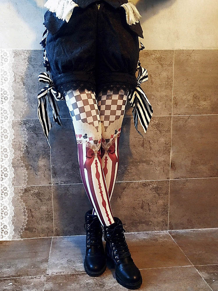 Print Lolita Pattern Chess Striped Tights Colors 3 Poker